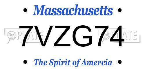 7VZG74 Massachusetts License Plate