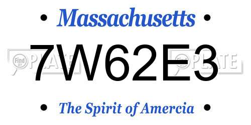 7W62E3 Massachusetts License Plate