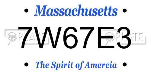 7W67E3 Massachusetts License Plate