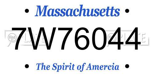 7W76044 Massachusetts License Plate