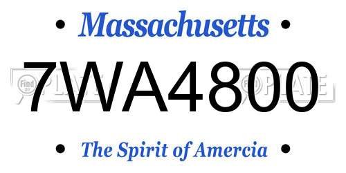 7WA4800 Massachusetts License Plate
