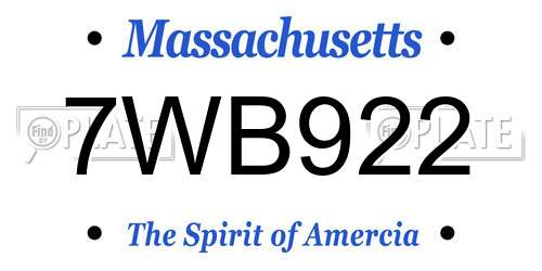 7WB922 Massachusetts License Plate