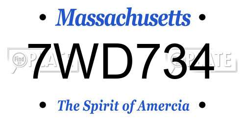 7WD734 Massachusetts License Plate