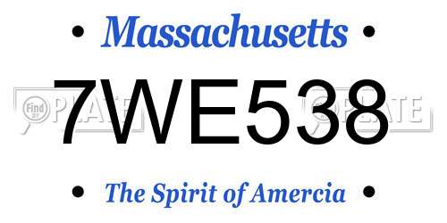 7WE538 Massachusetts License Plate
