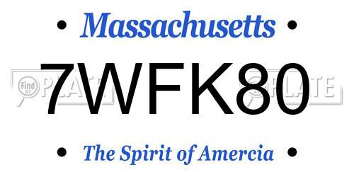 7WFK80 Massachusetts License Plate