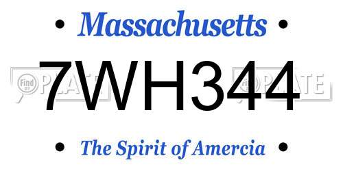 7WH344 Massachusetts License Plate