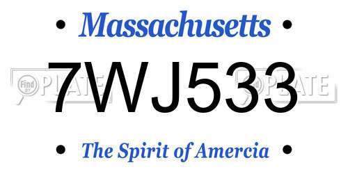 7WJ533 Massachusetts License Plate