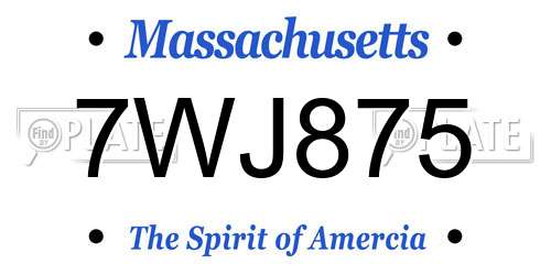 7WJ875 Massachusetts License Plate