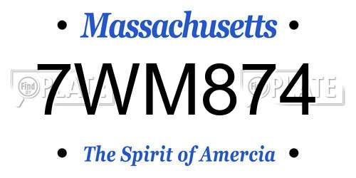 7WM874 Massachusetts License Plate