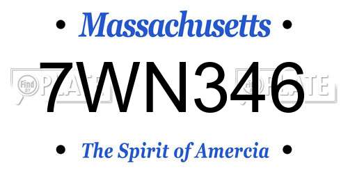 7WN346 Massachusetts License Plate