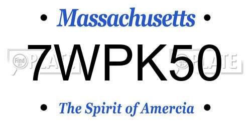 7WPK50 Massachusetts License Plate