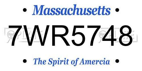 7WR5748 Massachusetts License Plate