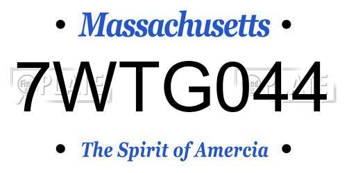 7WTG044 Massachusetts License Plate