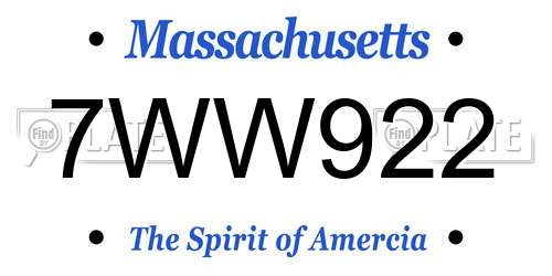 7WW922 Massachusetts License Plate