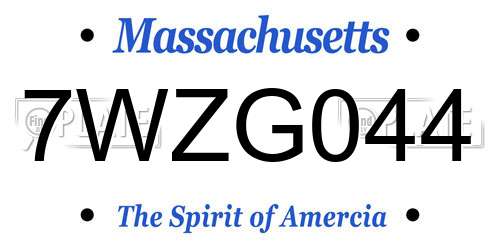 7WZG044 Massachusetts License Plate