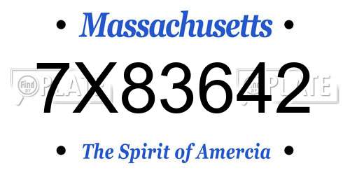 7X83642 Massachusetts License Plate