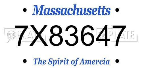 7X83647 Massachusetts License Plate