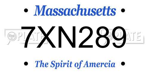 7XN289 Massachusetts License Plate