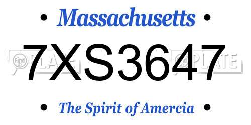 7XS3647 Massachusetts License Plate