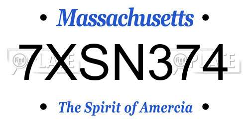 7XSN374 Massachusetts License Plate