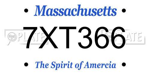 7XT366 Massachusetts License Plate