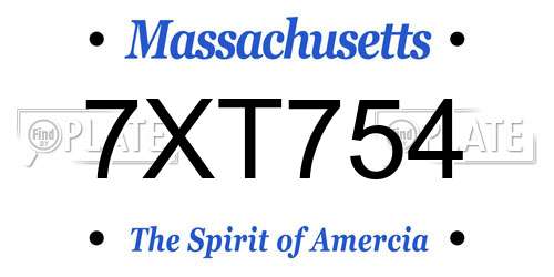 7XT754 Massachusetts License Plate