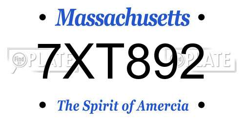 7XT892 Massachusetts License Plate