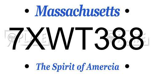 7XWT388 Massachusetts License Plate