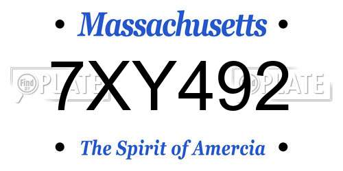 7XY492 Massachusetts License Plate