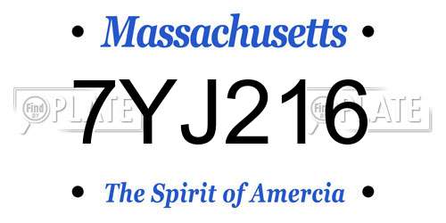 7YJ216 Massachusetts License Plate