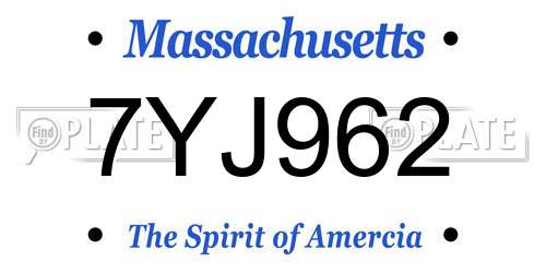 7YJ962 Massachusetts License Plate