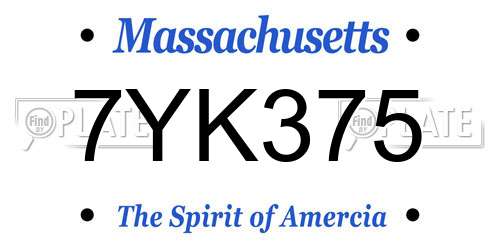7YK375 Massachusetts License Plate