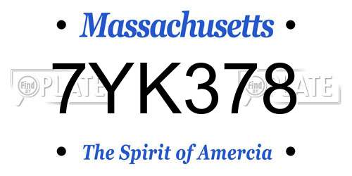 7YK378 Massachusetts License Plate