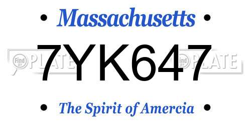 7YK647 Massachusetts License Plate