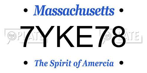 7YKE78 Massachusetts License Plate