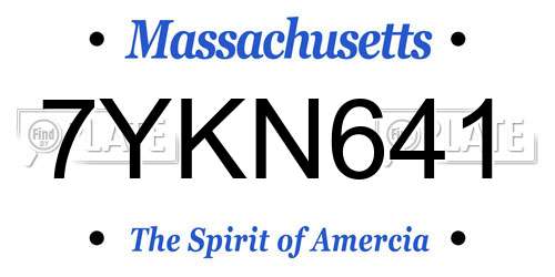 7YKN641 Massachusetts License Plate