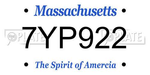 7YP922 Massachusetts License Plate