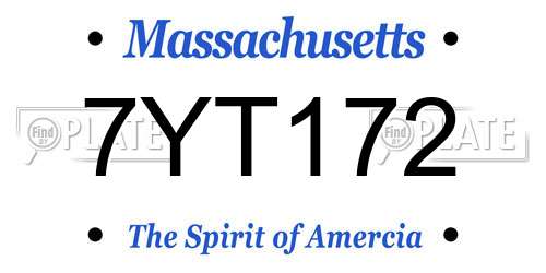 7YT172 Massachusetts License Plate