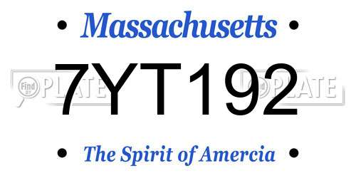 7YT192 Massachusetts License Plate
