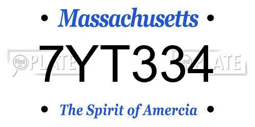 7YT334 Massachusetts License Plate