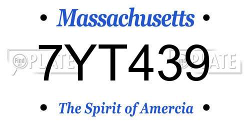7YT439 Massachusetts License Plate