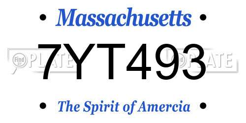 7YT493 Massachusetts License Plate