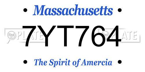 7YT764 Massachusetts License Plate