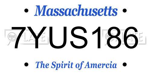 7YUS186 Massachusetts License Plate
