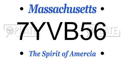 7YVB56 Massachusetts License Plate