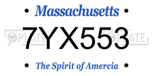 7YX553 Massachusetts License Plate