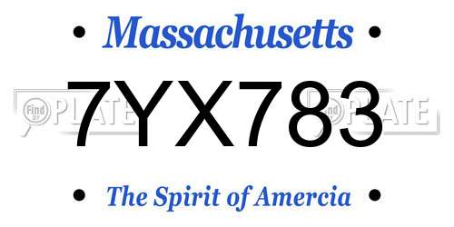 7YX783 Massachusetts License Plate