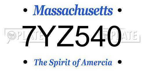7YZ540 Massachusetts License Plate