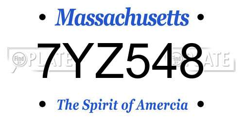 7YZ548 Massachusetts License Plate