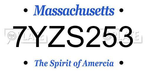7YZS253 Massachusetts License Plate